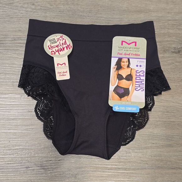 Maidenform Tame Your Tummy Eco Lace Firm Control Shaping Brief- Black - Picture 7 of 8